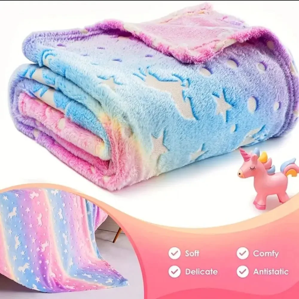 Unicorn glow in the dark throw blanket